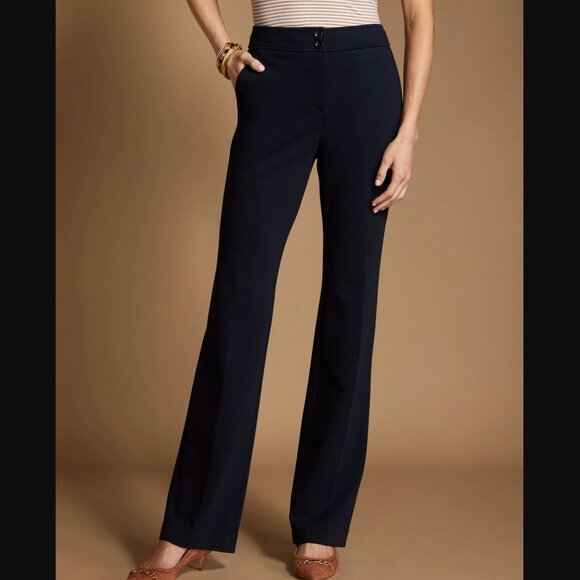 Talbots Pants - Talbots Luxe Italian Knit Flared Leg Pants Size 14W Black Stretch Button Career